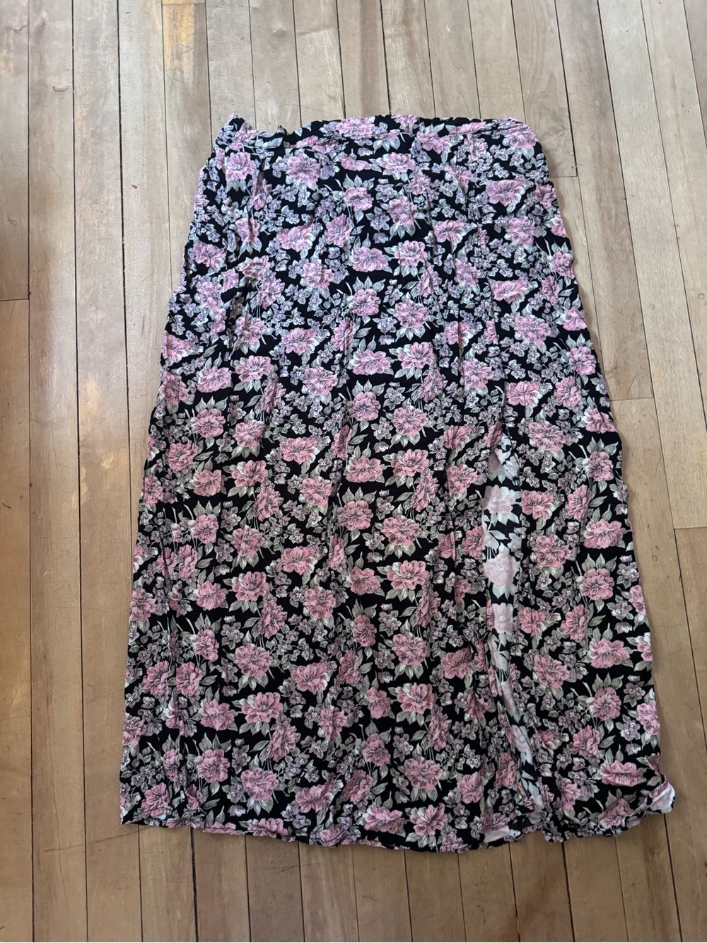 American Eagle Outfitters Black Maxi Skirt with Pink Floral Print